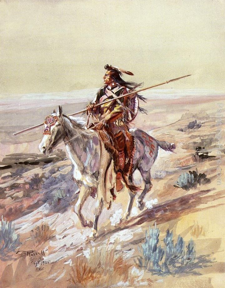 Charles Marion Russell Indian with Spear